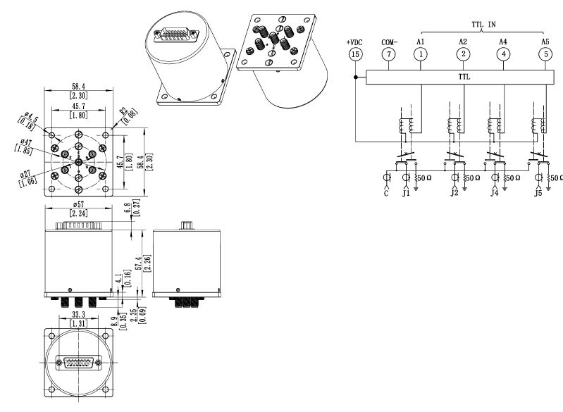 LF-SP4T-XX40-DT, Коаксиальный переключатель, SP4T, 40 ГГц